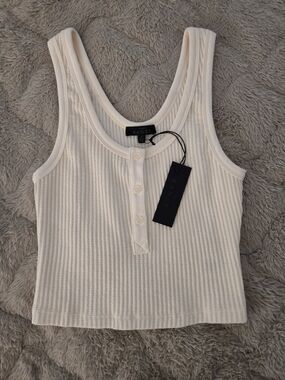 The Range Women's Cream Ribbed Henley Tank Top